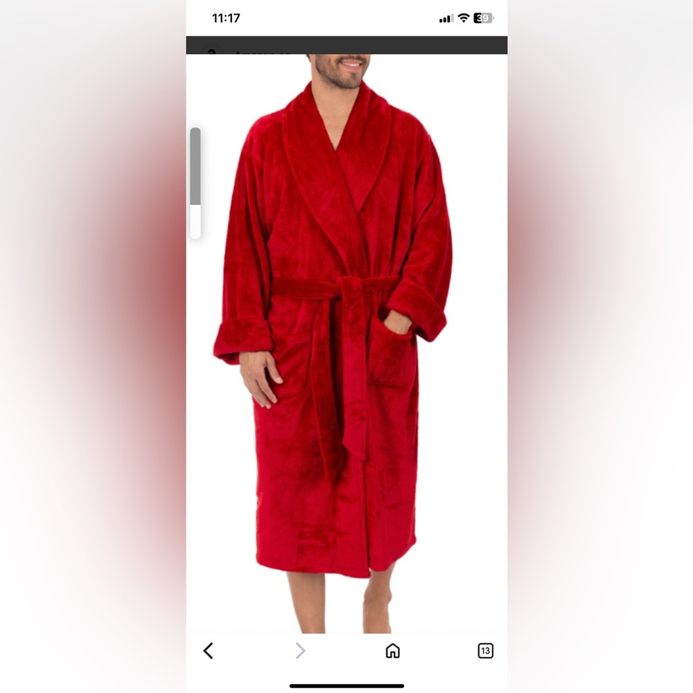 Source Unknown Men's Plush Red Bath Robe